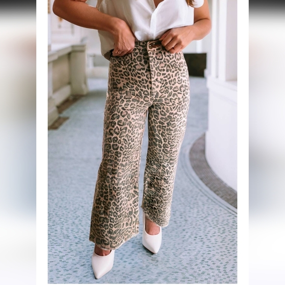 Little Daisy Denim - Leopard Print Wide Leg Denim Jeans Size 12 NWOT